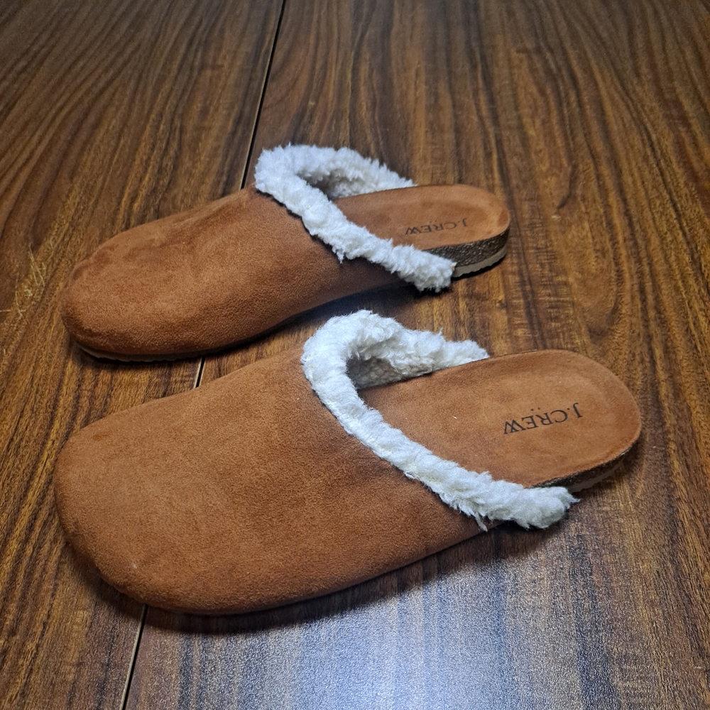 J. Crew Brown Clog Suede Shearling-Trim Slippers
